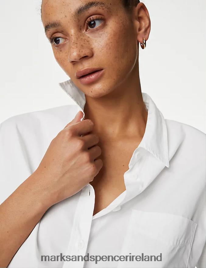 Marks & Spencer Women Pure Cotton Oversized Girlfriend Style Longline Shirt White Clothing 2VJ8DF1046
