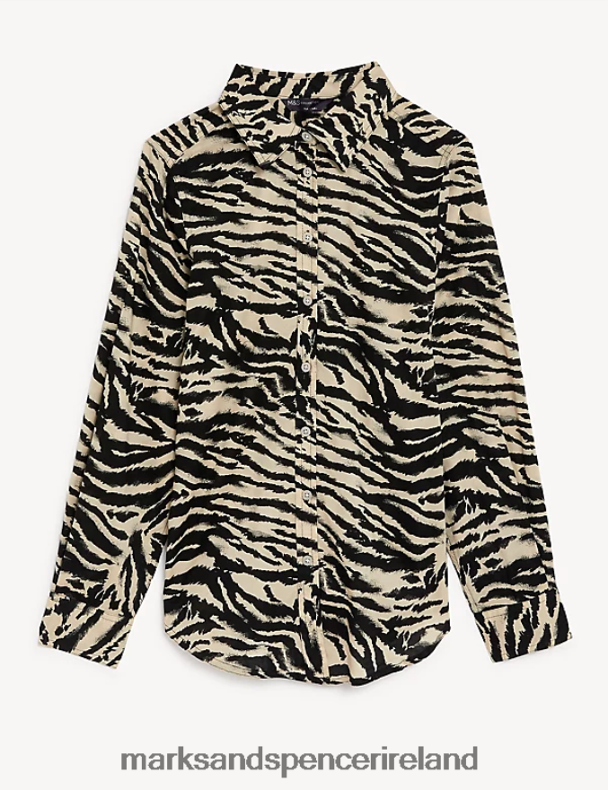Marks & Spencer Women Pure Cotton Printed Collared Shirt Black Mix Clothing 2VJ8DF1821