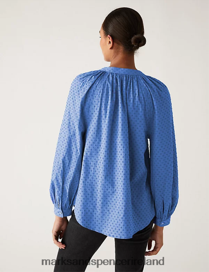 Marks & Spencer Women Pure Cotton Textured Puff Sleeve Blouse Lupin Clothing 2VJ8DF537