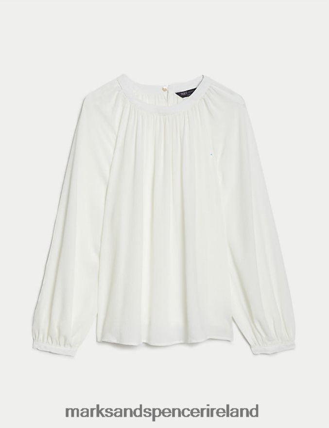 Marks & Spencer Women Round Neck Popover Blouse Ivory Clothing 2VJ8DF2082