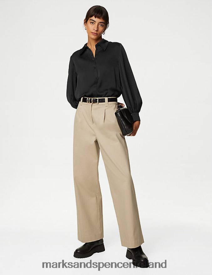 Marks & Spencer Women Satin Blouson Sleeve Shirt Black Clothing 2VJ8DF394