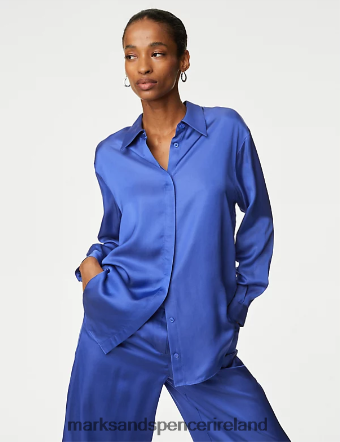 Marks & Spencer Women Satin Collared Oversized Shirt Iris Clothing 2VJ8DF1907