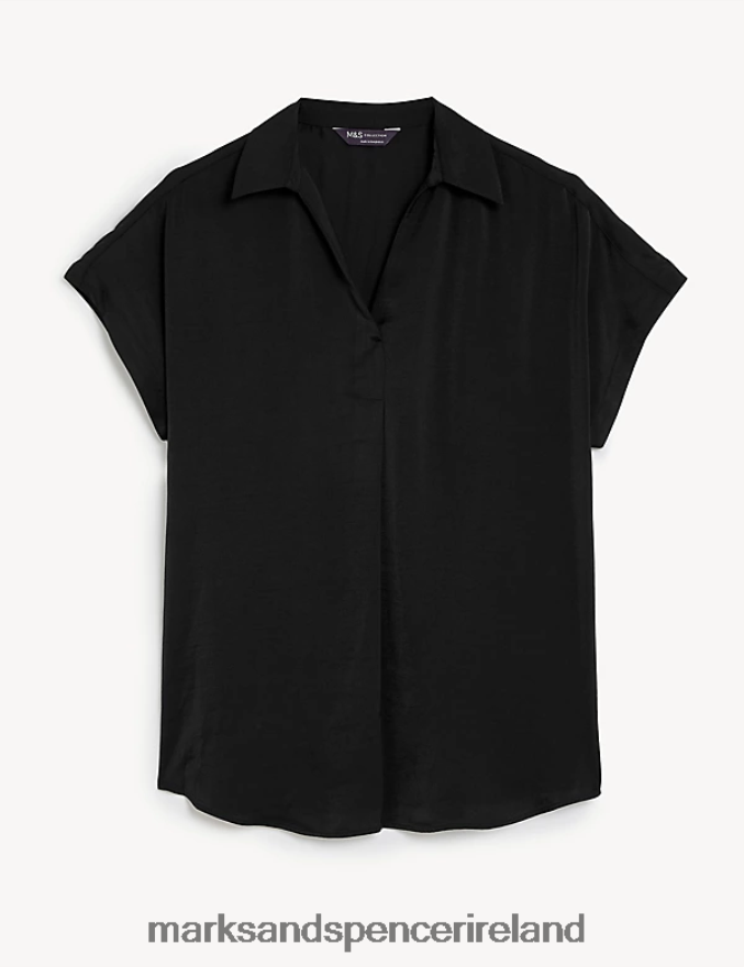 Marks & Spencer Women Satin Popover Blouse Black Clothing 2VJ8DF1584