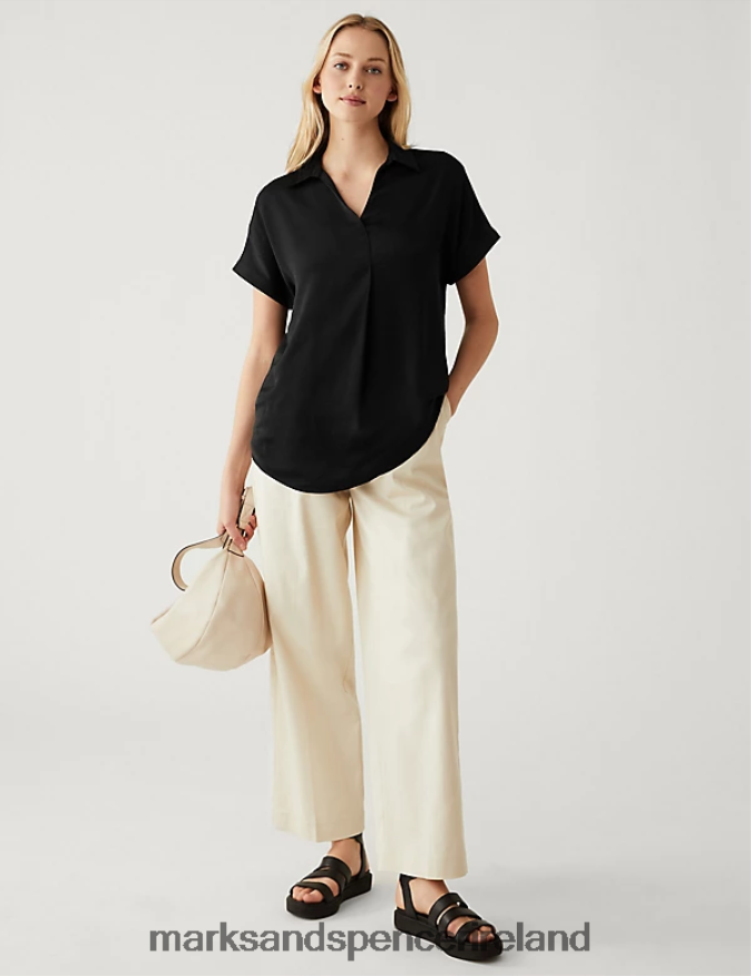 Marks & Spencer Women Satin Popover Blouse Black Clothing 2VJ8DF1584