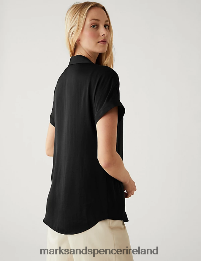 Marks & Spencer Women Satin Popover Blouse Black Clothing 2VJ8DF1584