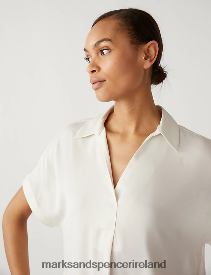 Marks & Spencer Women Satin Popover Blouse Ivory Clothing 2VJ8DF1909