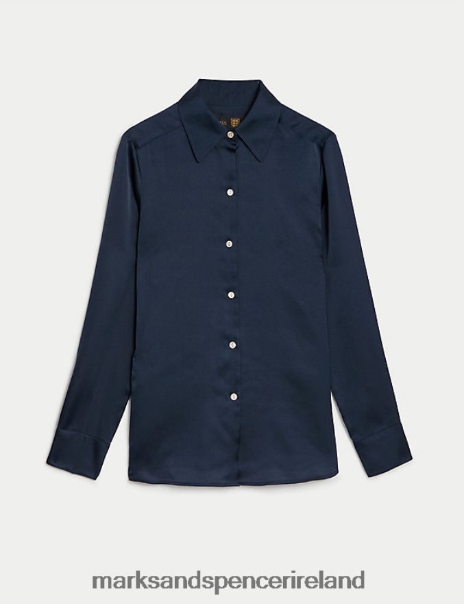 Marks & Spencer Women Satin Shirt Dark Navy Clothing 2VJ8DF99
