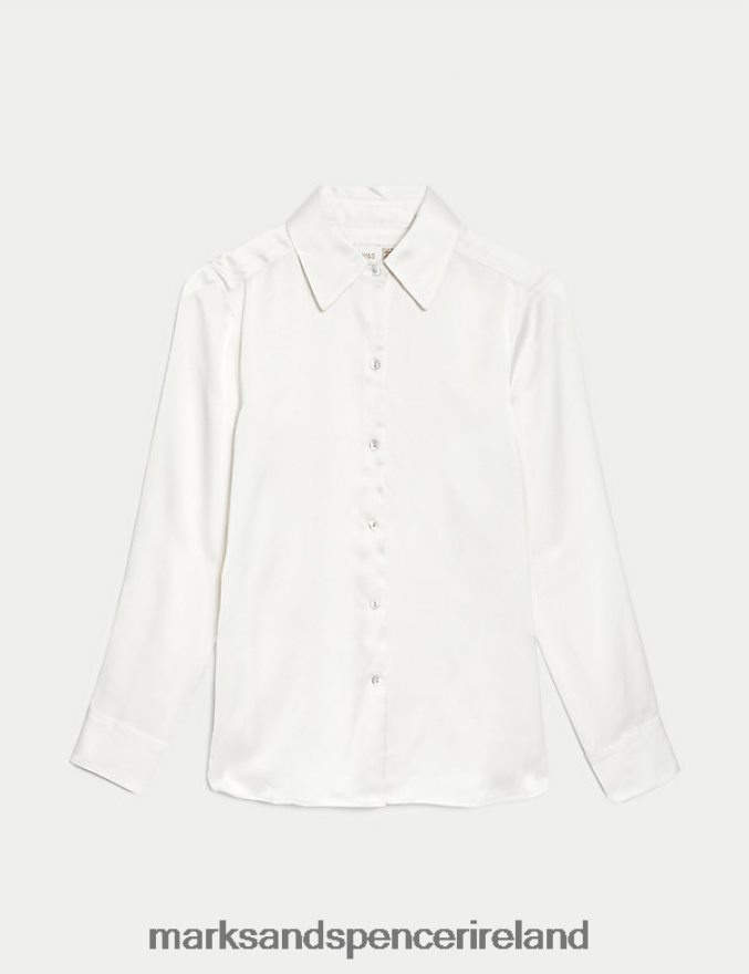 Marks & Spencer Women Satin Shirt Ivory Clothing 2VJ8DF411
