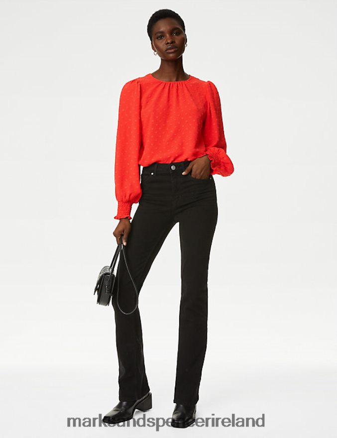 Marks & Spencer Women Textured Crew Neck Blouse Flame Clothing 2VJ8DF1267