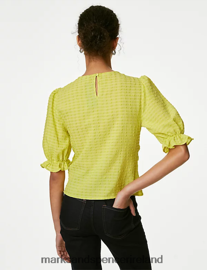 Marks & Spencer Women Textured Round Neck Shirred Waisted Blouse Limeade Clothing 2VJ8DF113