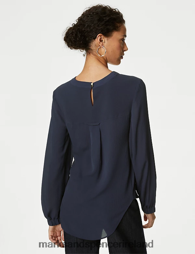 Marks & Spencer Women V-Neck Popover Blouse Navy Clothing 2VJ8DF93