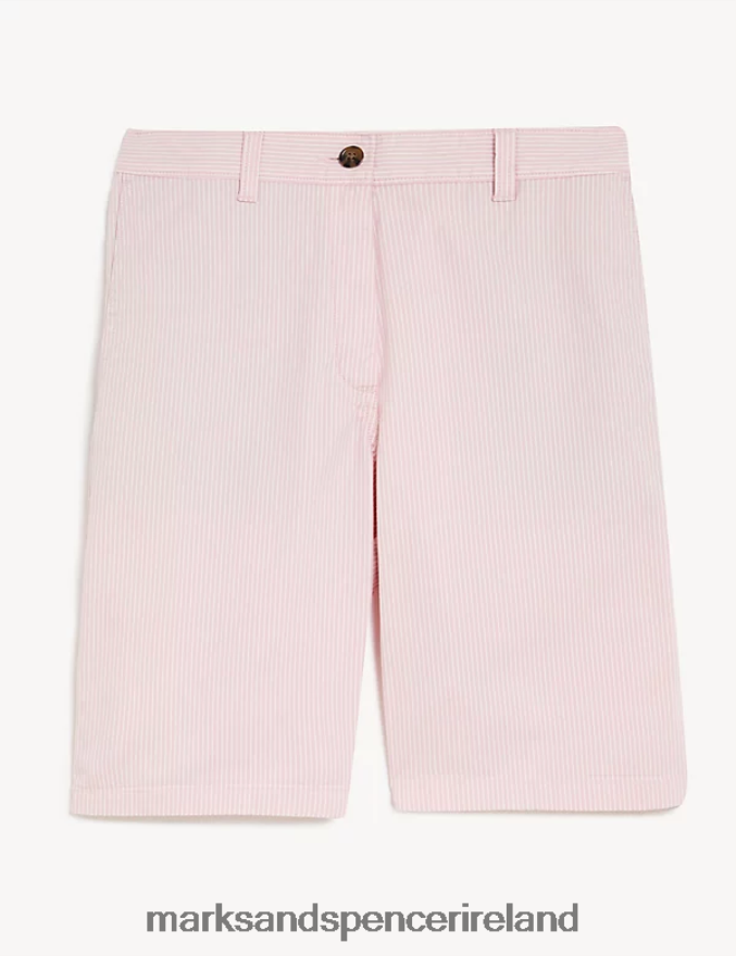 Marks & Spencer Women Cotton Rich Striped Chino Shorts Pink Mix Clothing 2VJ8DF575