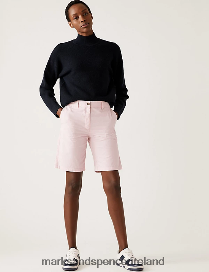 Marks & Spencer Women Cotton Rich Striped Chino Shorts Pink Mix Clothing 2VJ8DF575