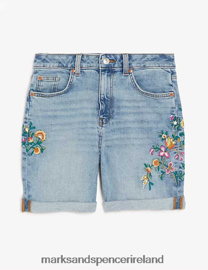 Marks & Spencer Women Denim Boyfriend Embroidered Shorts Medium Indigo Clothing 2VJ8DF2862