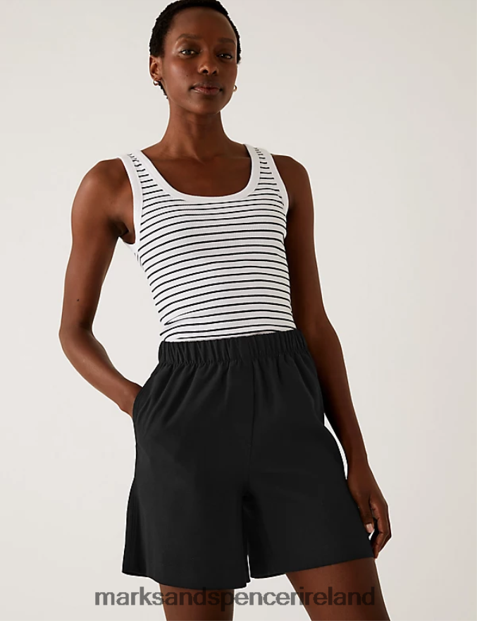 Marks & Spencer Women High Waisted Shorts Black Clothing 2VJ8DF2508