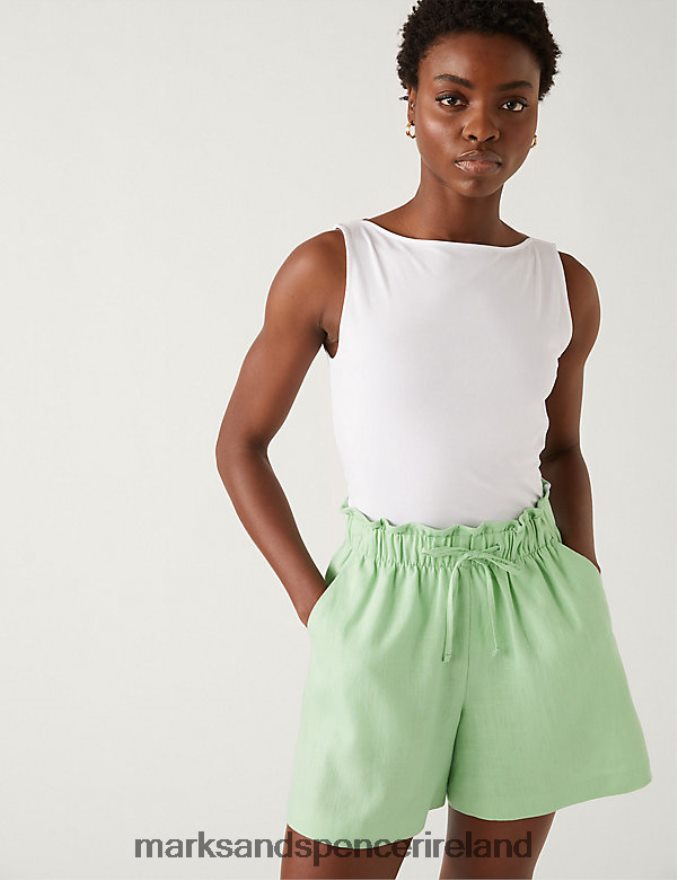 Marks & Spencer Women Linen Blend High Waisted Shorts Fresh Mint Clothing 2VJ8DF3228