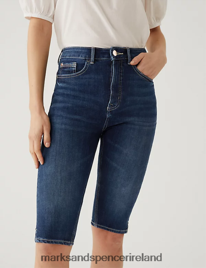 Marks & Spencer Women Magic Shaping Denim Knee Length Shorts Medium Indigo Clothing 2VJ8DF2626