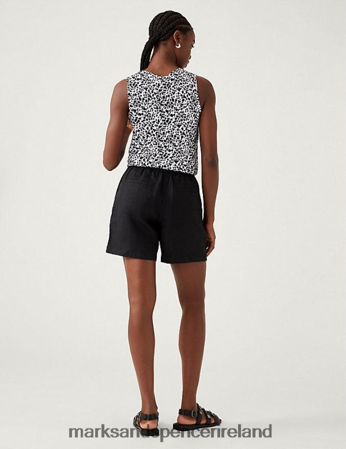 Marks & Spencer Women Pure Linen Shorts Black Clothing 2VJ8DF3051