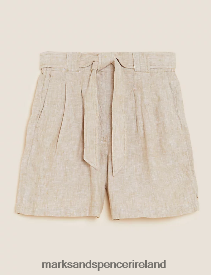 Marks & Spencer Women Pure Linen Shorts Natural Clothing 2VJ8DF3335