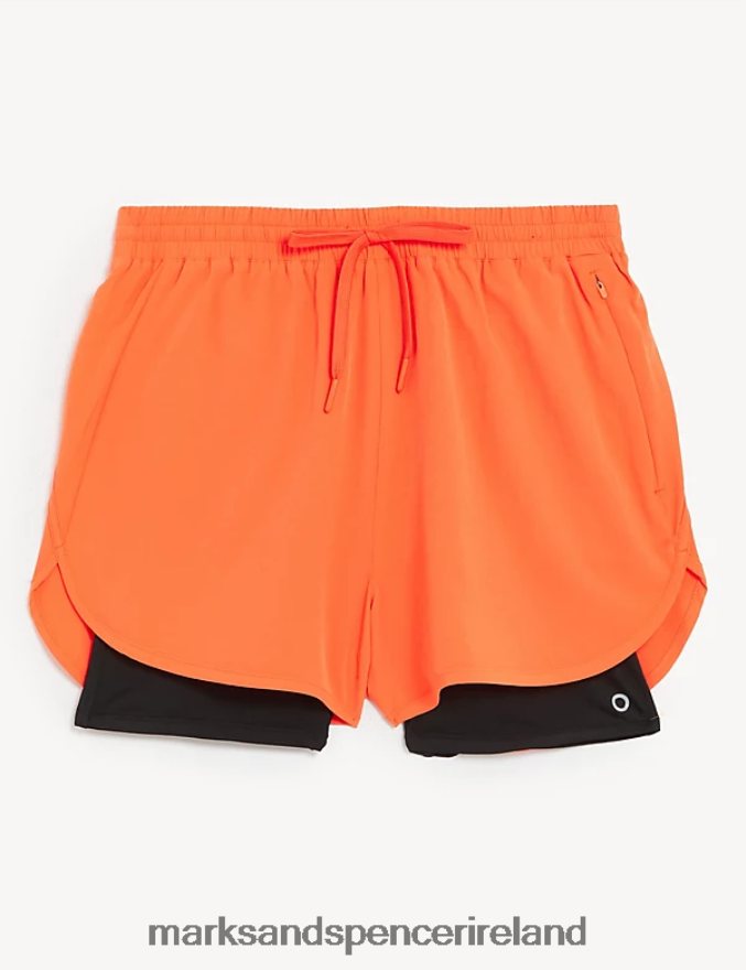 Marks & Spencer Women Woven Layered Gym Shorts Tangerine Clothing 2VJ8DF3168