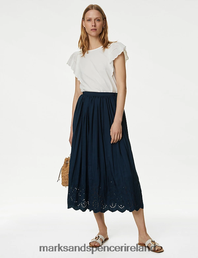 Marks & Spencer Women Broderie Pleated Midaxi Skirt Navy Clothing 2VJ8DF1404