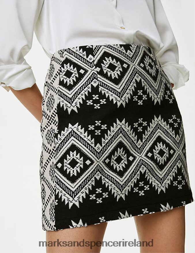 Marks & Spencer Women Cotton Blend Jacquard Mini A-Line Skirt Black Mix Clothing 2VJ8DF2275