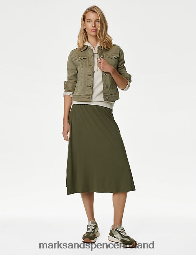 Marks & Spencer Women Jersey Midi Circle Skirt Khaki Clothing 2VJ8DF2887