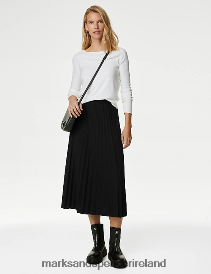 Marks & Spencer Women Jersey Pleated Midaxi Skirt Black Clothing 2VJ8DF1733
