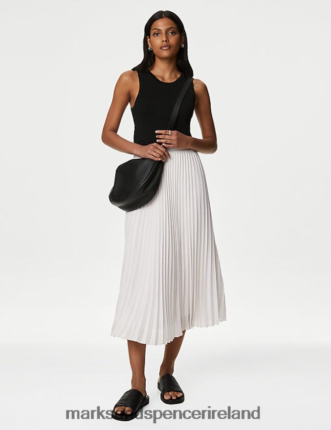 Marks & Spencer Women Lame Pleated Midaxi Skirt Metallic Clothing 2VJ8DF1880