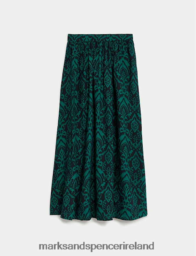 Marks & Spencer Women Printed Maxi A-Line Skirt Green Mix Clothing 2VJ8DF223