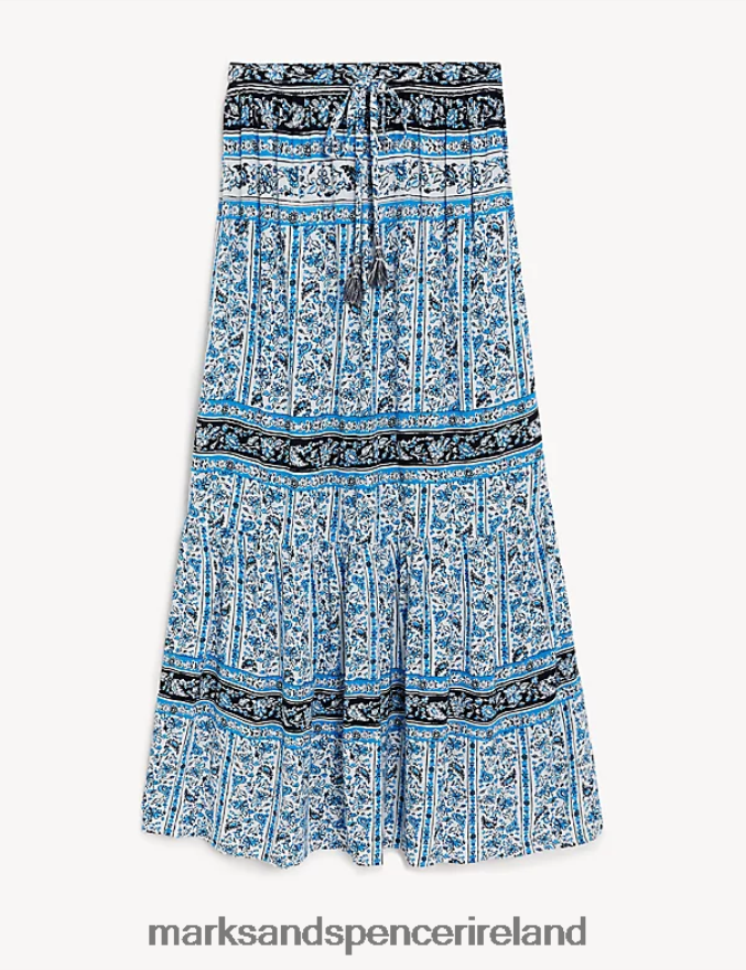 Marks & Spencer Women Printed Maxi Tiered Skirt Blue Mix Clothing 2VJ8DF1917