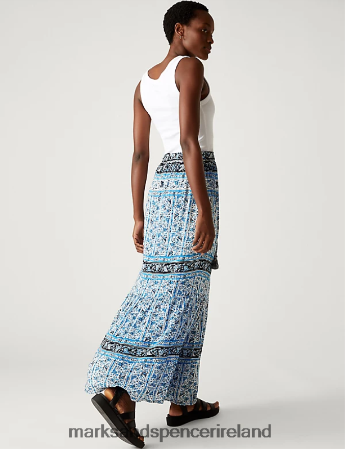 Marks & Spencer Women Printed Maxi Tiered Skirt Blue Mix Clothing 2VJ8DF1917