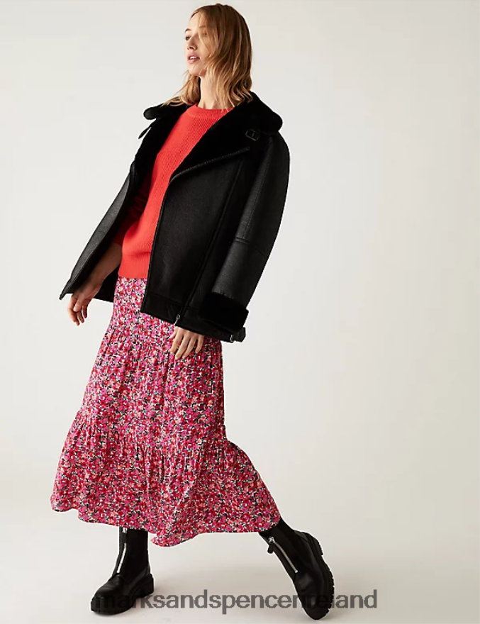 Marks & Spencer Women Printed Midaxi Tiered Skirt Pink Mix Clothing 2VJ8DF2989