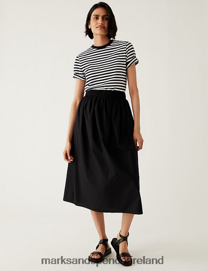 Marks & Spencer Women Pure Cotton Midaxi A-Line Skirt Black Clothing 2VJ8DF1020