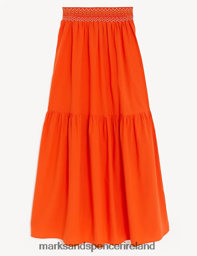 Marks & Spencer Women Pure Cotton Seam Detail Midi Tiered Skirt Red Clothing 2VJ8DF309