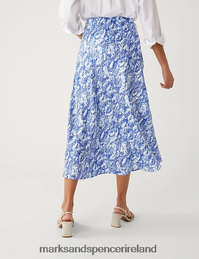 Marks & Spencer Women Satin Animal Print Midaxi Slip Skirt Blue Mix Clothing 2VJ8DF840