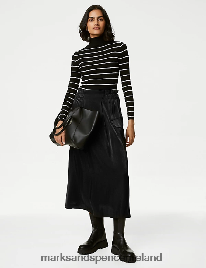Marks & Spencer Women Satin Midaxi Cargo Skirt Black Clothing 2VJ8DF619