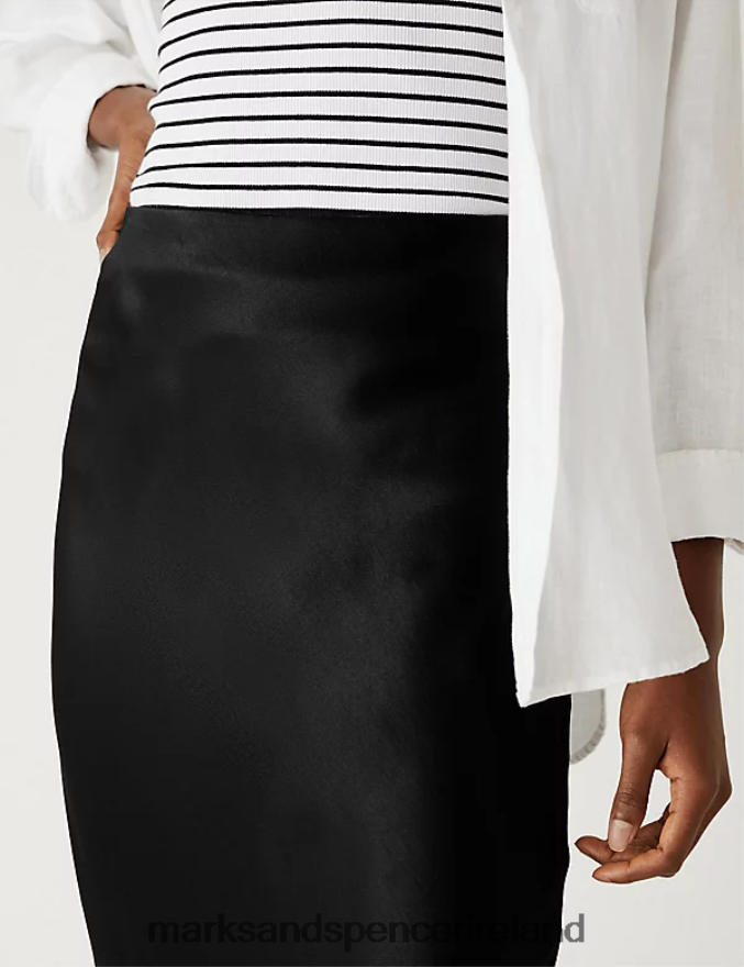 Marks & Spencer Women Satin Midi Slip Skirt Black Clothing 2VJ8DF2619