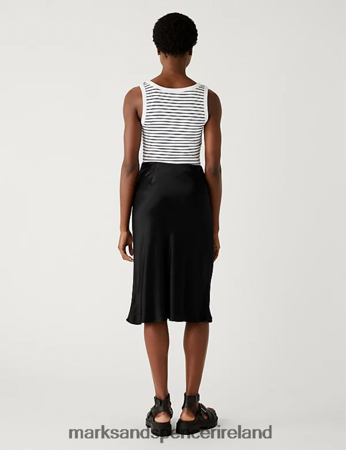 Marks & Spencer Women Satin Midi Slip Skirt Black Clothing 2VJ8DF2619