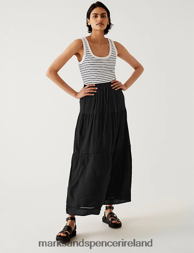 Marks & Spencer Women Textured Midaxi Tiered Skirt Black Clothing 2VJ8DF1107