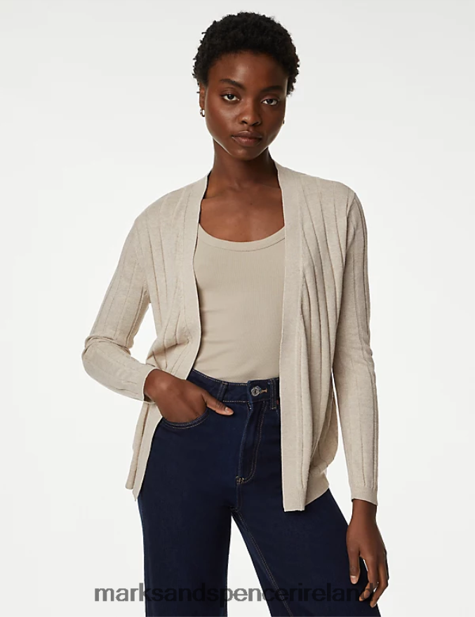 Marks & Spencer Women Edge to Edge Relaxed Cardigan with Linen Natural Clothing 2VJ8DF3307