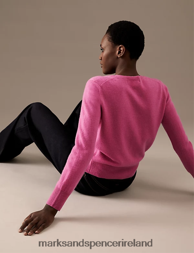 Marks & Spencer Women Pure Cashmere Crew Neck Cardigan Blossom Clothing 2VJ8DF2905