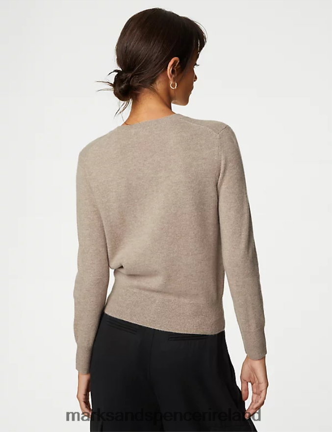 Marks & Spencer Women Pure Cashmere Crew Neck Cardigan Cappuccino Clothing 2VJ8DF2906