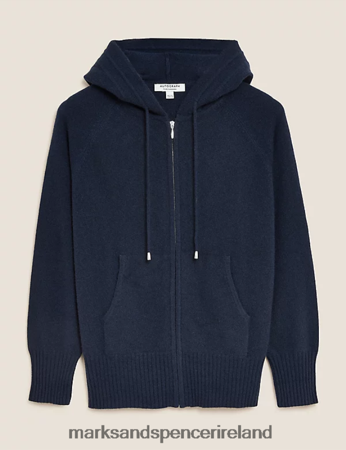 Marks & Spencer Women Pure Cashmere Knitted Relaxed Hoodie Navy Clothing 2VJ8DF3019