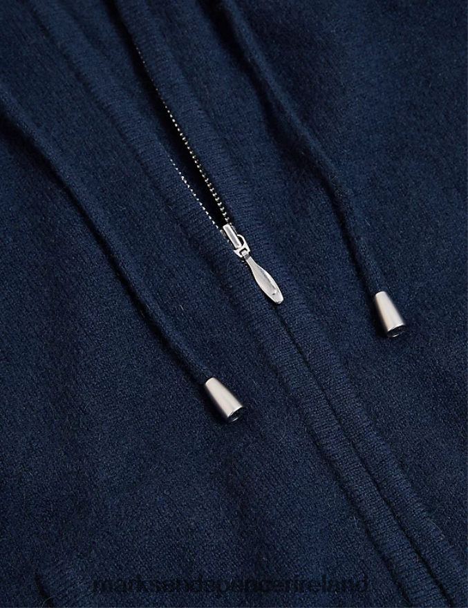 Marks & Spencer Women Pure Cashmere Knitted Relaxed Hoodie Navy Clothing 2VJ8DF3019