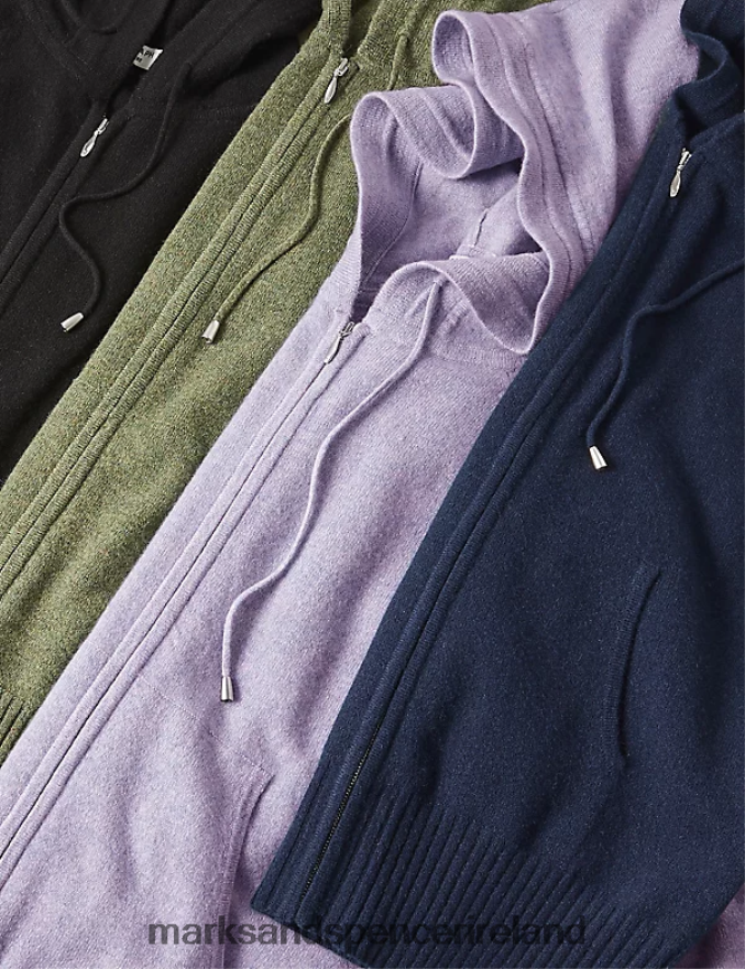 Marks & Spencer Women Pure Cashmere Knitted Relaxed Hoodie Navy Clothing 2VJ8DF3019