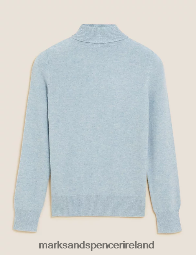 Marks & Spencer Women Pure Cashmere Roll Neck Jumper Grey Blue Clothing 2VJ8DF3426