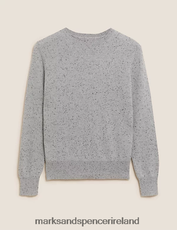 Marks & Spencer Women Pure Cashmere Textured Crew Neck Jumper Grey Mix Clothing 2VJ8DF1664