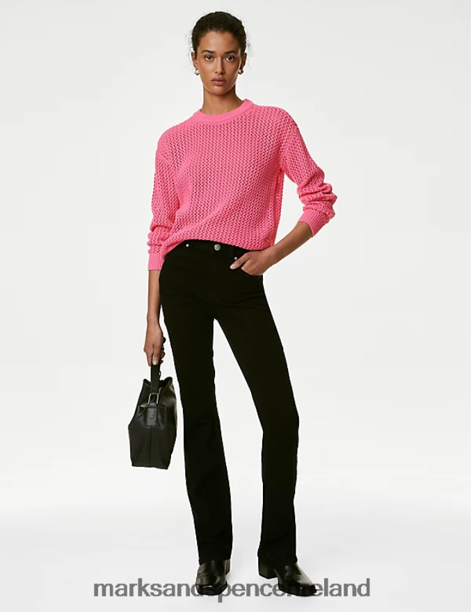 Marks & Spencer Women Pure Cotton Textured Jumper Medium Pink Clothing 2VJ8DF21