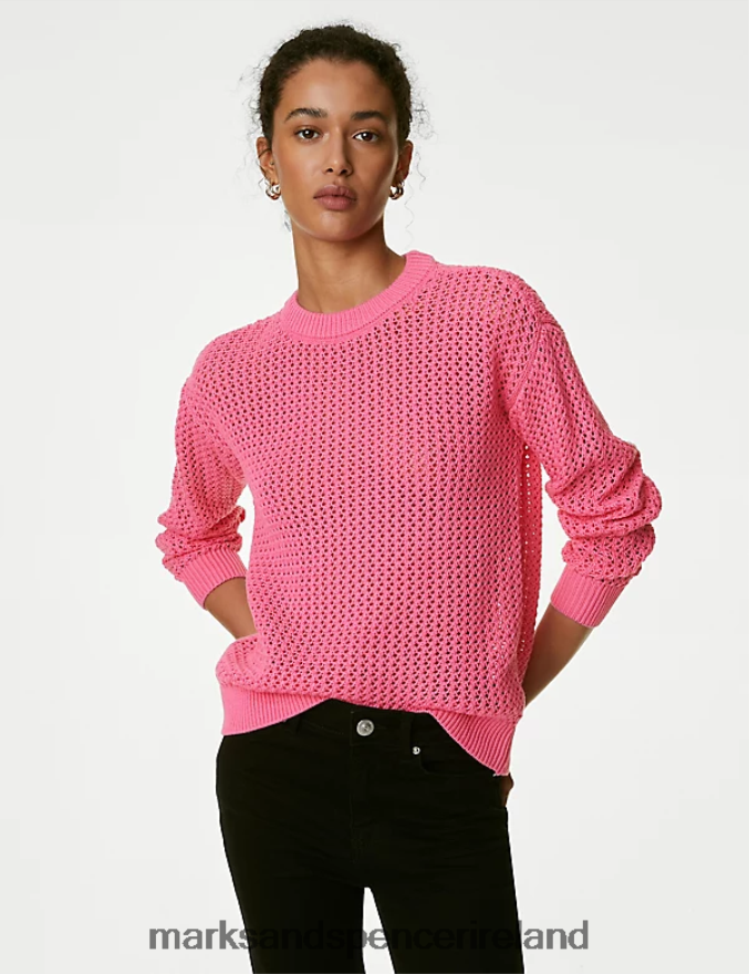 Marks & Spencer Women Pure Cotton Textured Jumper Medium Pink Clothing 2VJ8DF21